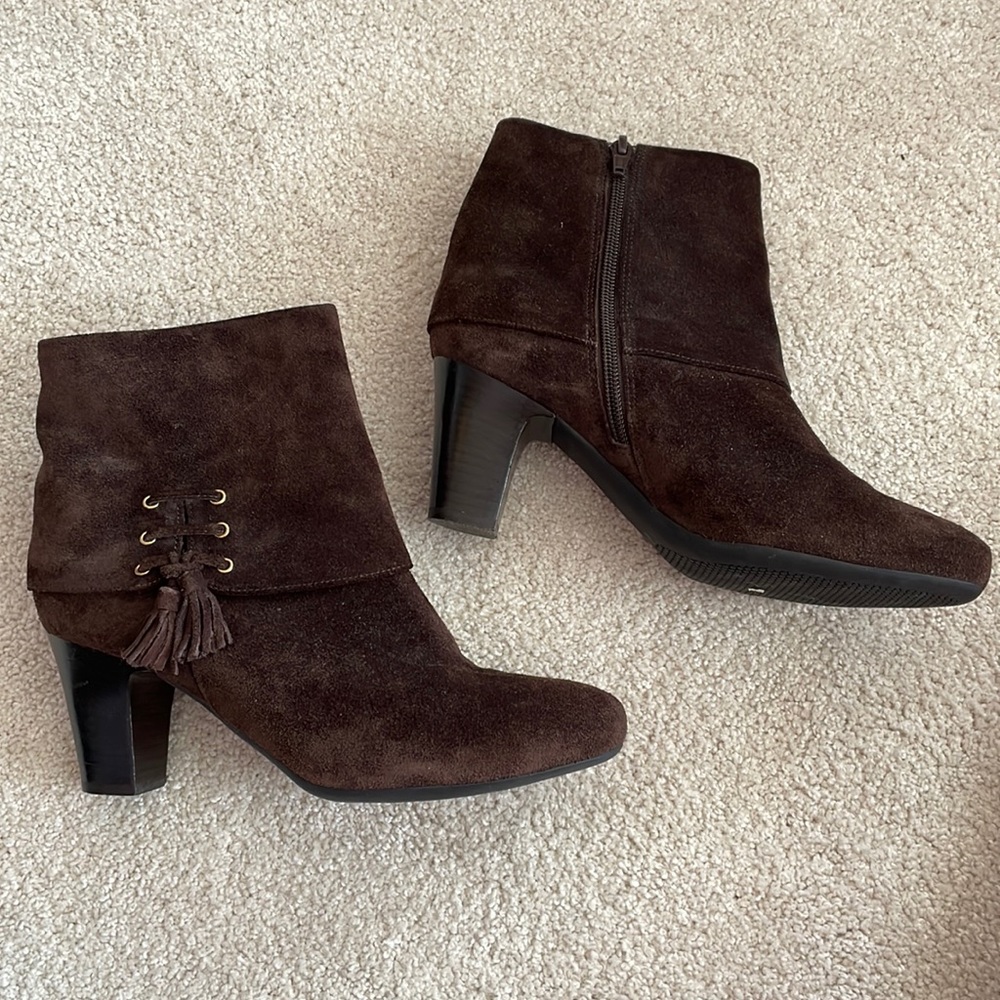 Chocolate brown real suede booties